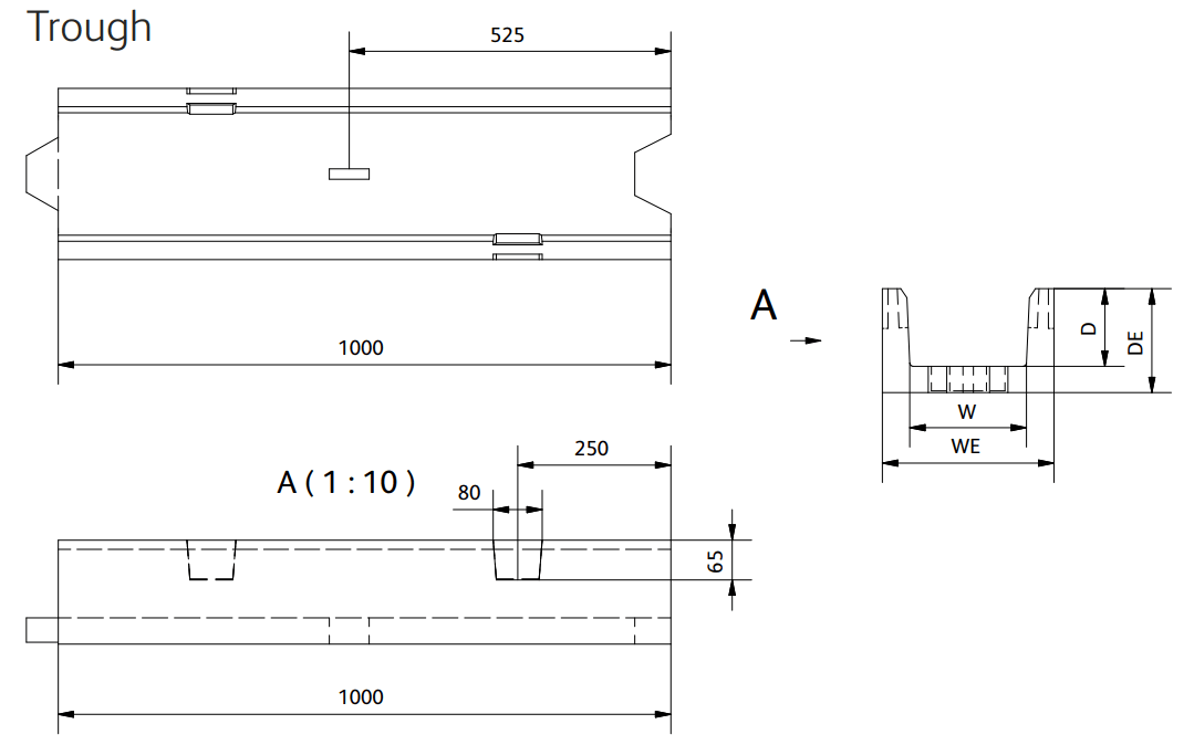 Anderlite Straight Trough | Dimensions