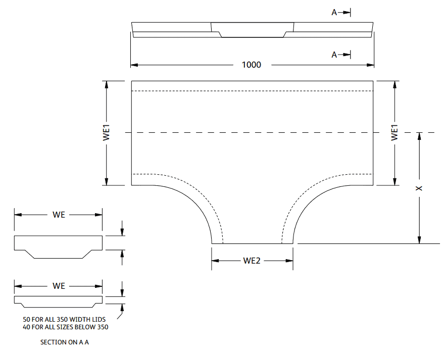 T-Piece Lid - Dimensions