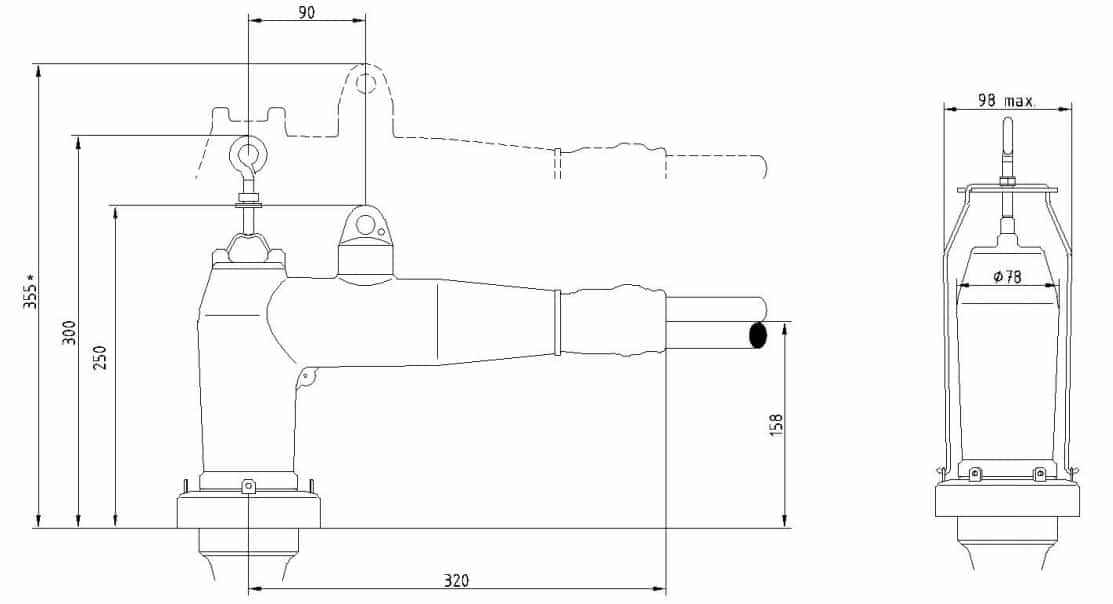 Separable Elbow Connector MV HV Interface B - Overall Dimensions Installed On Bushing