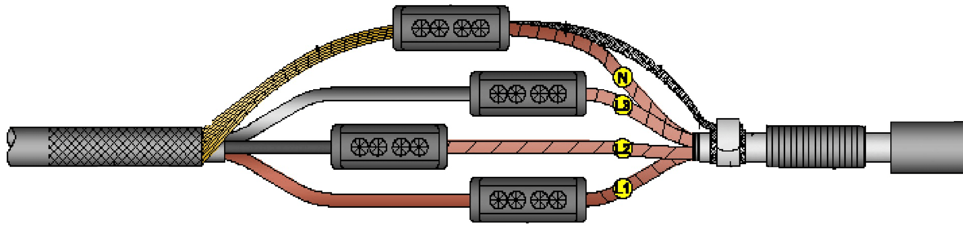 3-Phase Transition 16sqmm to 35sqmm Plastic CNE to 4-Core PILC Cable Joint