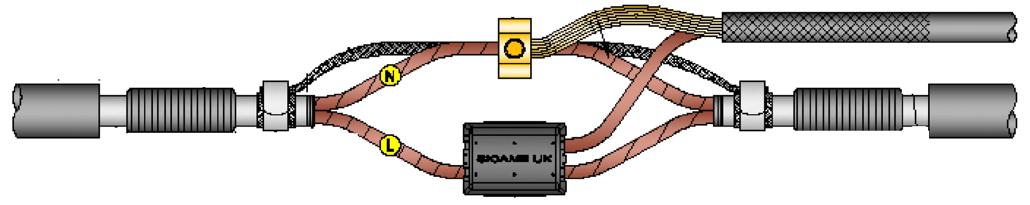 Single-Phase 4sqmm Plastic CNE to 4sqmm 2-Core PILC Service Branch Cable Joint