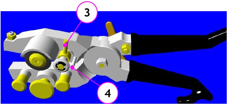 Open the pliers and then with the rod displace the exocentric until the stop point