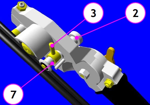 With the rod place the rollers in support in the cable lodging then tighten the knurled nut