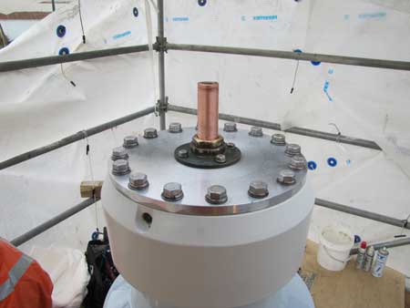 Once the new glass is bolted back on to the cable and sealed, the Liquid Nitrogen can be shut down, and the cable begins to thaw