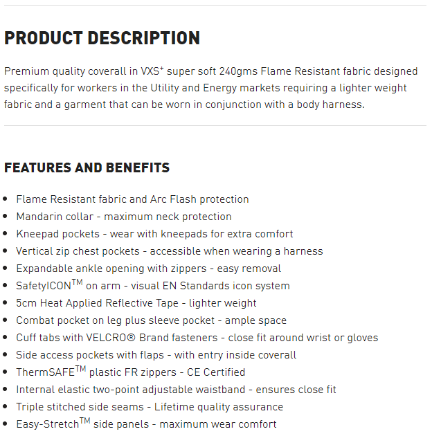 6458 Arc Flash Coverall Specification