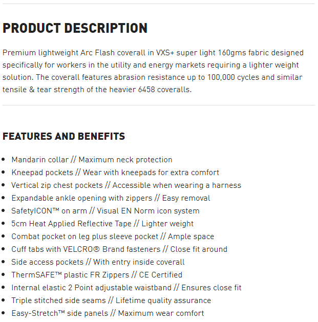 Arc Flash Coverall 6460 Specification