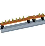 6 Way + Link + 1 Way Plain Copper Earth Bar, Brass Bolts, Mounted on Insulators & AVG Galv. Steel Base.