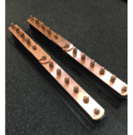  5 Way + Link + 3 Way Earth Bar, 50x6mm Plain Copper Bar, M10 Phosphor Bronze Bolts, Mounted on Insulators & Black PVC Base.