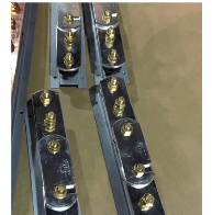 1 Way + Link + 1 Way Tinned Earth Bar, 50x6mm Tinned Copper Bar, M10 Brass Bolts, Mounted on Insulators & AVG Galv. Steel Base.