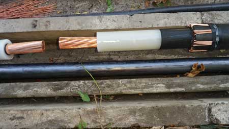 Ready For Jointing - both 33kV cables are expertly prepared and ready to be jointed using 3M QS2000 Cold Shrink.