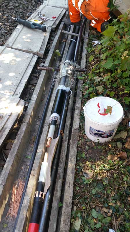 Cold Shrink Tubes Parked - 3M cable joint components slid onto the 33kV cables before cable can be jointed.