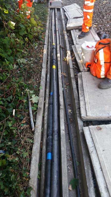 Jointing Done For One Day - all three 33kV phases are jointed and contained in the concrete cable trough route.