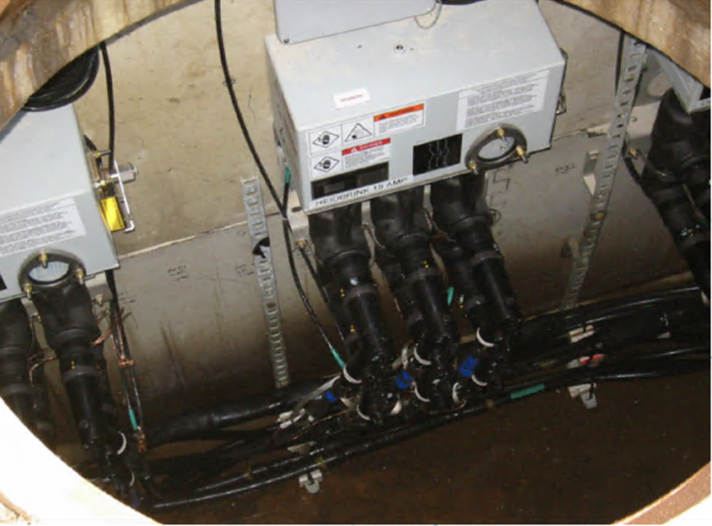 Solid dielectric switch installed in vault.