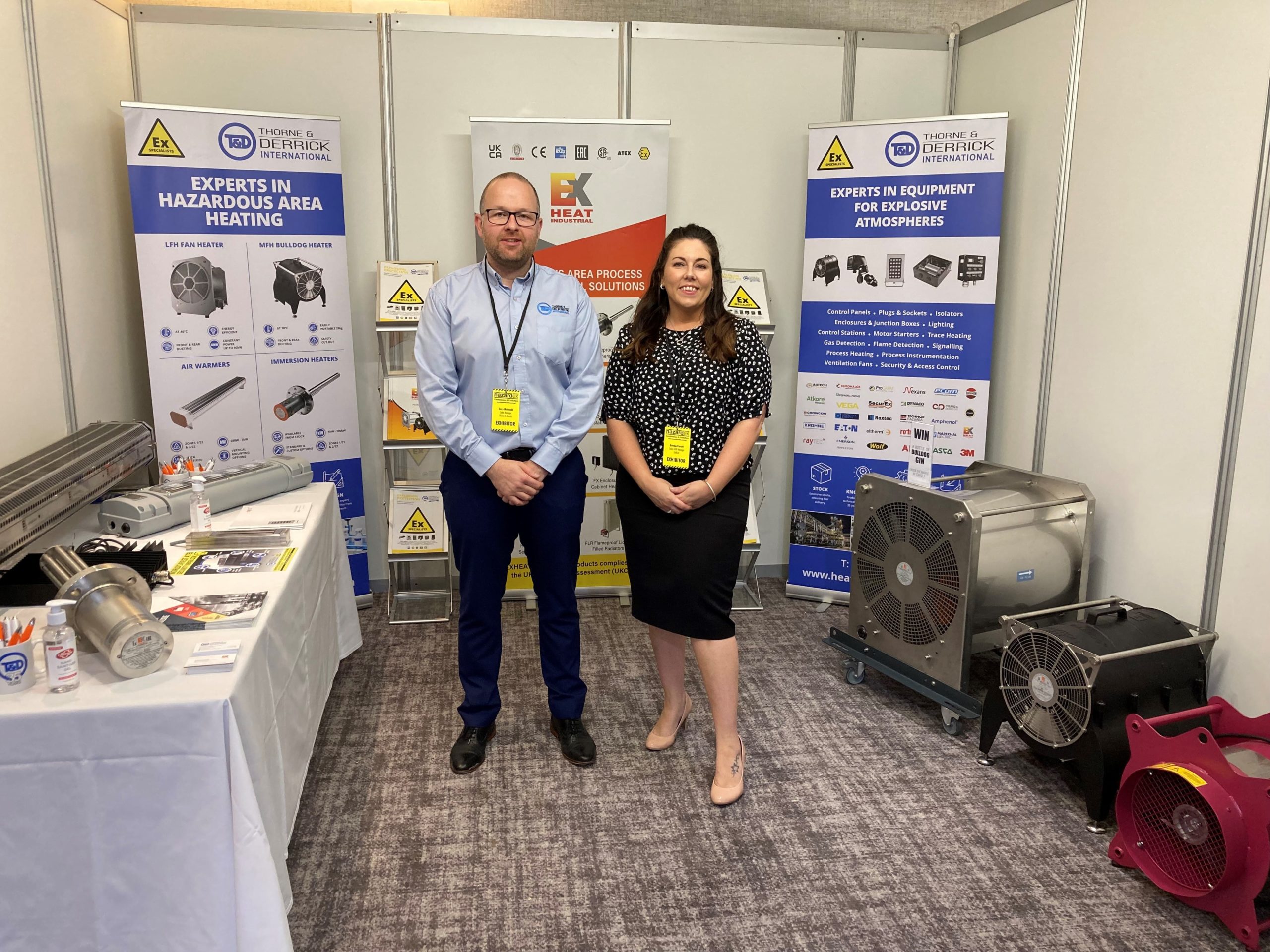 Terry McDonald & Katrina Parrot (EXHEAT) ready to discuss your hazardous area heating requirements at Hazardex 2021