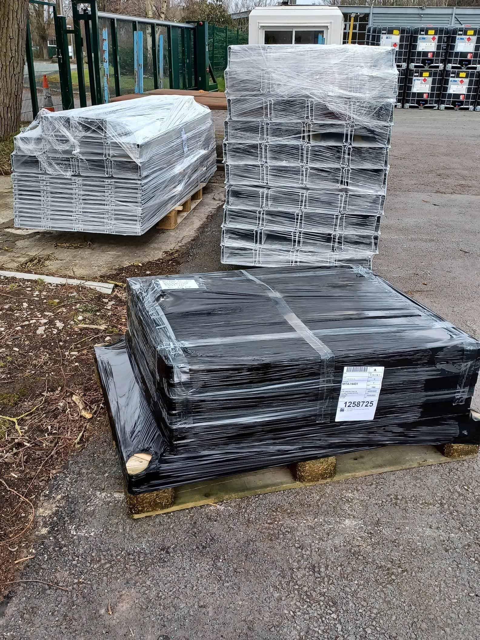Pictured: GRP Cable Containment Rail Solution | 300 metres of 110mm depth solid cable tray manufactured from GRP for a Network Rail project using PY1 type resin - several pallets are pictured at MITA prepared for despatch to the Reading Independent Feeder project which was originally part of CP6 enhancement scheme and constructed to minimise the impact of power and distribution failures on the operations of the GWML. Thorne & Derrick can provide competitive prices and delivery for the complete range of MITA Cable Management & Containment Systems - contact us with your enquiries. Pictured: GRP Cable Containment Rail Solution | 300 metres of 110mm depth solid cable tray manufactured from GRP for a Network Rail project using PY1 type resin - several pallets are pictured at MITA prepared for despatch to the Reading Independent Feeder project which was originally part of CP6 enhancement scheme and constructed to minimise the impact of power and distribution failures on the operations of the GWML. Thorne & Derrick can provide competitive prices and delivery for the complete range of MITA Cable Management & Containment Systems - contact us with your enquiries.Â