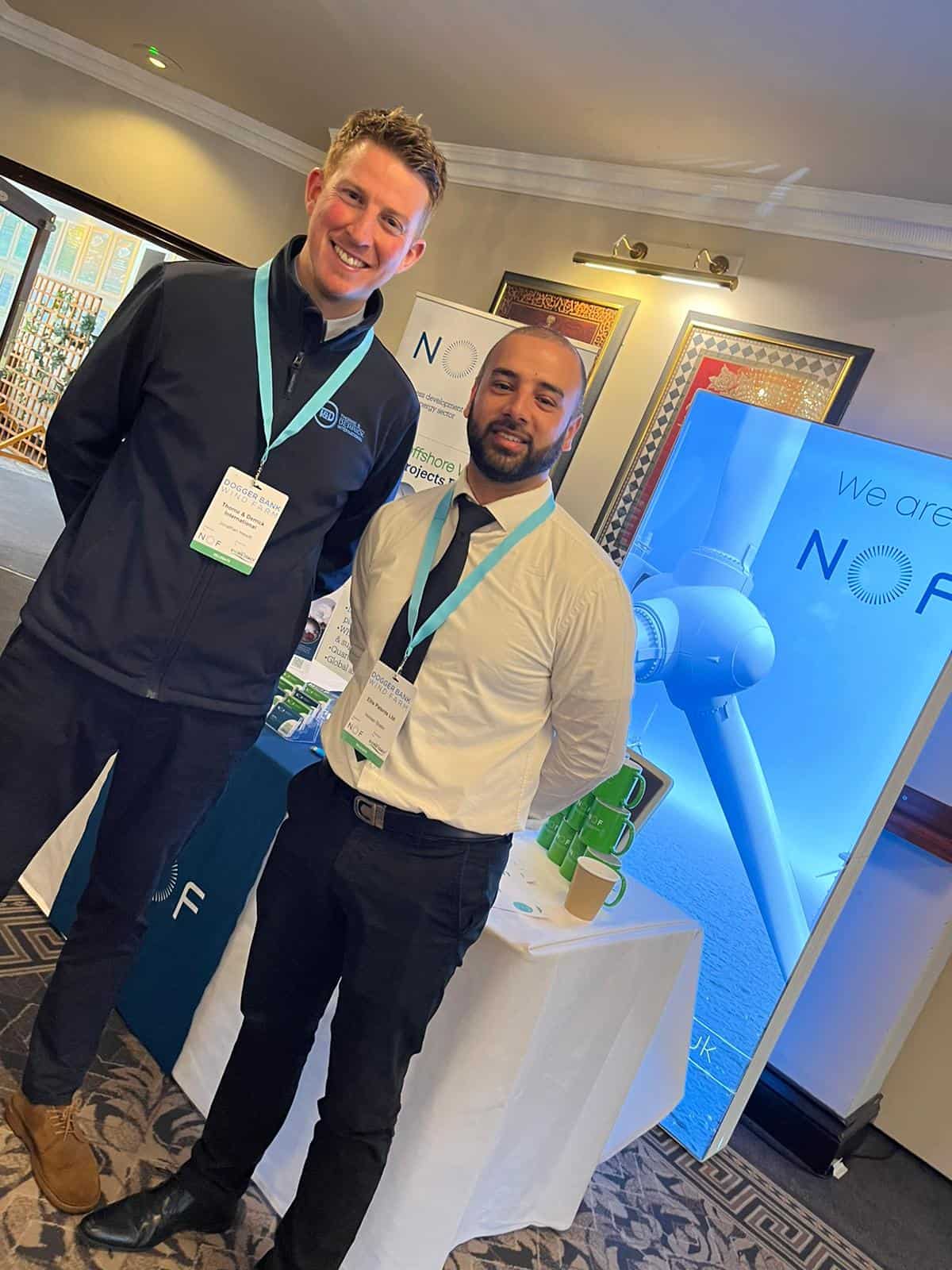 Jonny Hewitt from Thorne & Derrick with Noman Shabir from Ellis Patents at the Dogger Bank Jonny Hewitt from Thorne & Derrick with Noman Shabir from Ellis Patents at the Dogger Bank