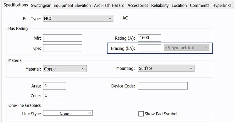 Bus Bracing Missing in the Data Dialog Box for an MCC