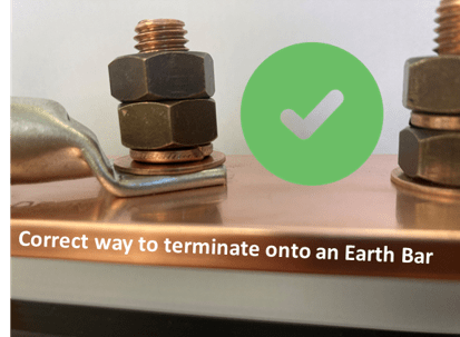 Correct way to terminate onto an Earth Bar Correct way to terminate onto an Earth Bar