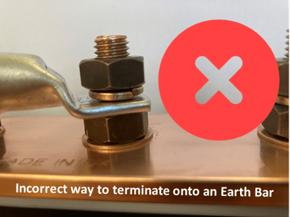 Incorrect way to terminate onto an Earth Bar