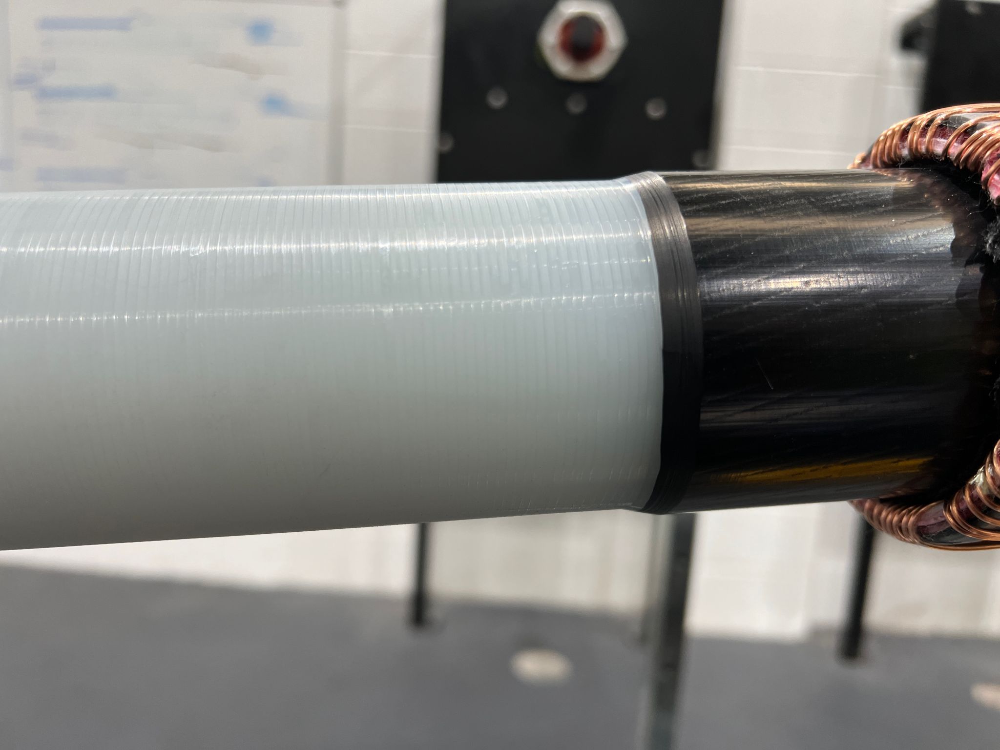 US02 MAX | here the Jointing Tool is shown here in use on the high voltage cable preparation of 66kV/72kV 1200sqmm single cable XLPE insulation with bonded semicon screen - minimal polishing and chamfering required with a clean and precise transition.