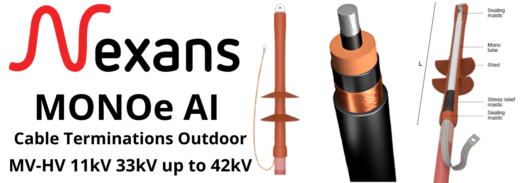 Nexans Monoe AI I Heat Shrink MV Cable Terminations Outdoor | Single Core Cable Polymeric Copper Wire Screen