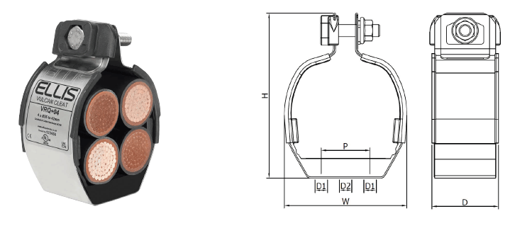 Vulcan+ Quad Cable Cleat Dimensions