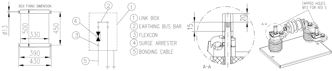 Earthing Link Box with SVL | Technical & Dimensional Drawings