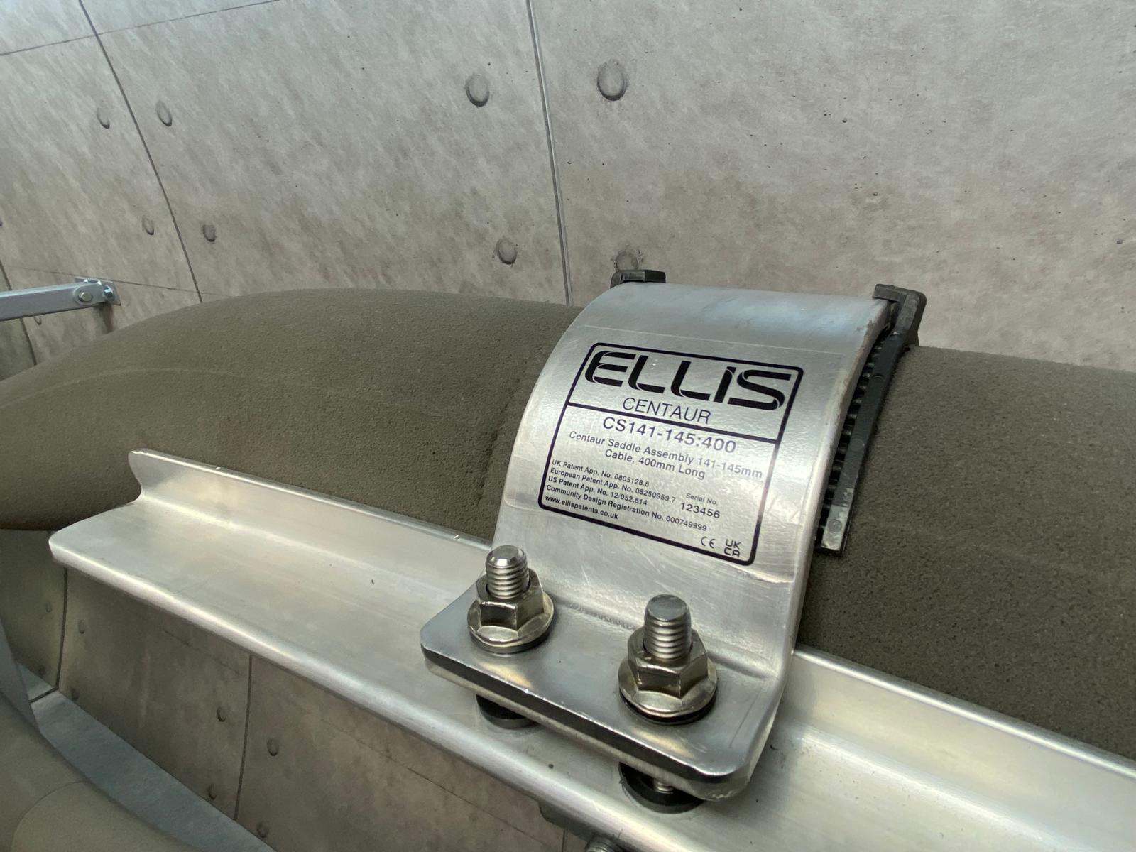 Ellis Patents Centaur Cable Saddles | the Ellis Centaur cable cleat has been designed, developed, tested and manufactured in accordance with IEC 61914 (Cable Cleats for Electrical Installations). The cable saddles are designed to support High Voltage Power Cables with diameters from 100mm to 162mm. Centaur consists of an extruded and pressed aluminium saddle and a hinged aluminium over strap. Ellis Patents Centaur Cable Saddles