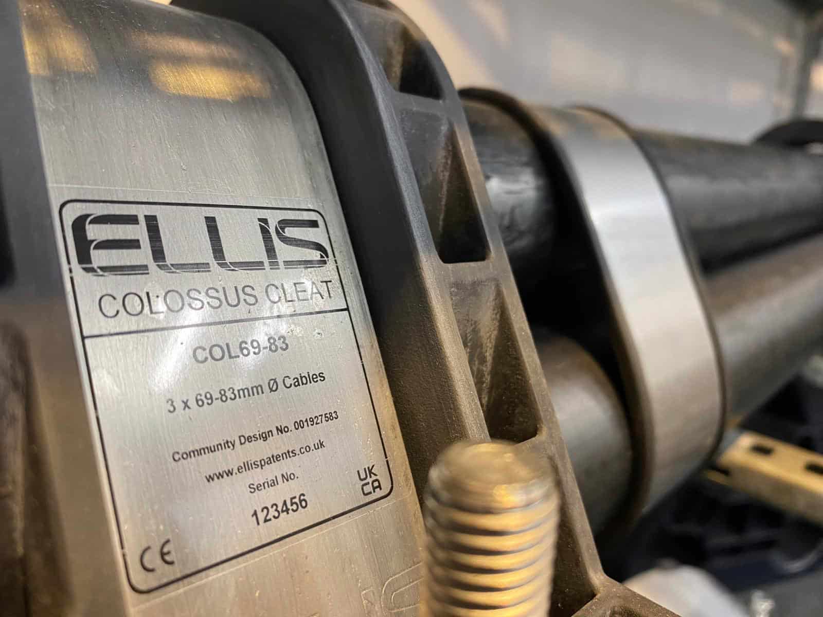 Ellis Patents Colossus Cable Cleats | The Colossus cleat is available in a range of sizes with range taking ability to suit LV MV HV cables in trefoil formation. The frame of the cleat is manufactured from grade 316L stainless steel, and the body of the cable cleat is manufactured from a low smoke and zero halogen (LSOH) material. Ellis Patents Colossus Cable Cleats