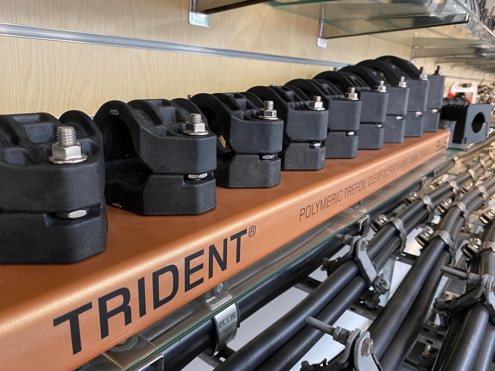 Ellis Patents Trident Cable Cleats | cable cleat is available in a range of sizes with range taking ability to suit LV MV HV cables in trefoil formation. The cleat is manufactured as standard in LSF which is PFAS and halogen free, flame retardant and suitable for outdoor applications. Ellis Patents Trident Cable Cleats