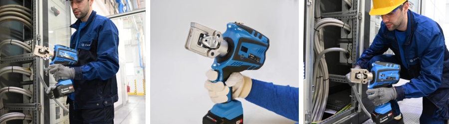 Cordless Hydraulic Crimping Tool - Cembre BA500 In Use