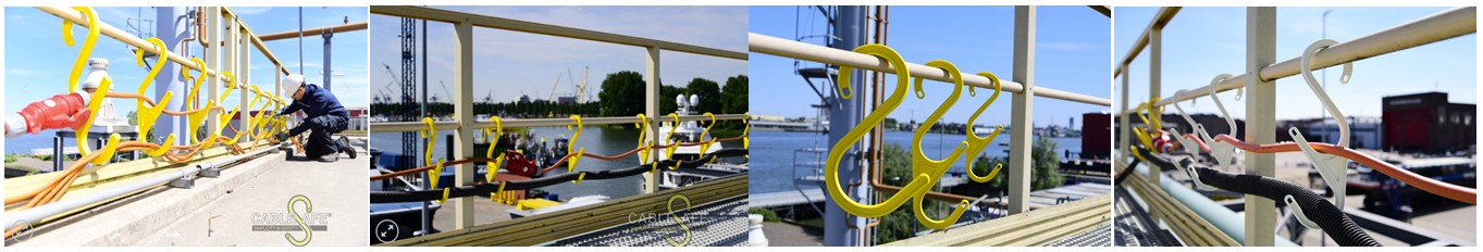 CableSafe Safety Hooks in Use Preventing Trip Hazards and Ensuring Electrical Cable Separation on Industrial Walkways CableSafe Safety Hooks in Use Preventing Trip Hazards and Ensuring Electrical Cable Separation on Industrial Walkways