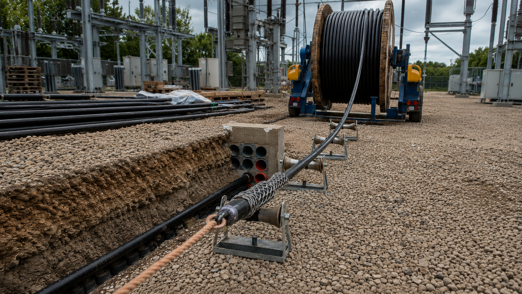 A photo of cable pulling A photo showing the correct way cable pulling should be executed