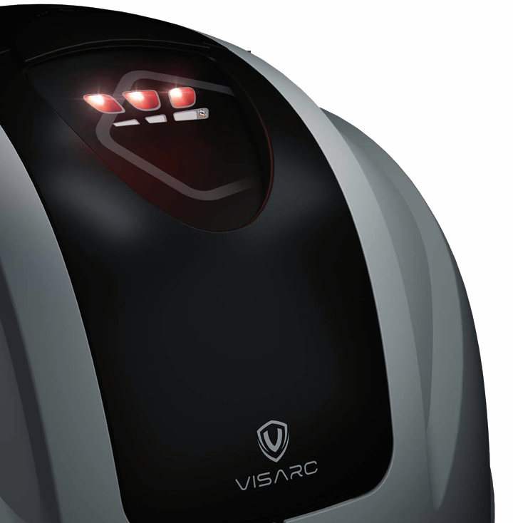 VISARC arc flash helmet with personal voltage detection rear battery and red visibility LEDs